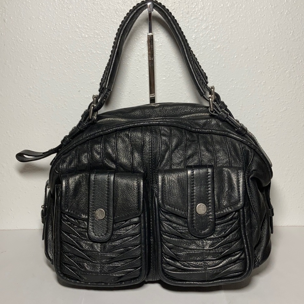 Lockheart Black Satchel With Piping and Pleating